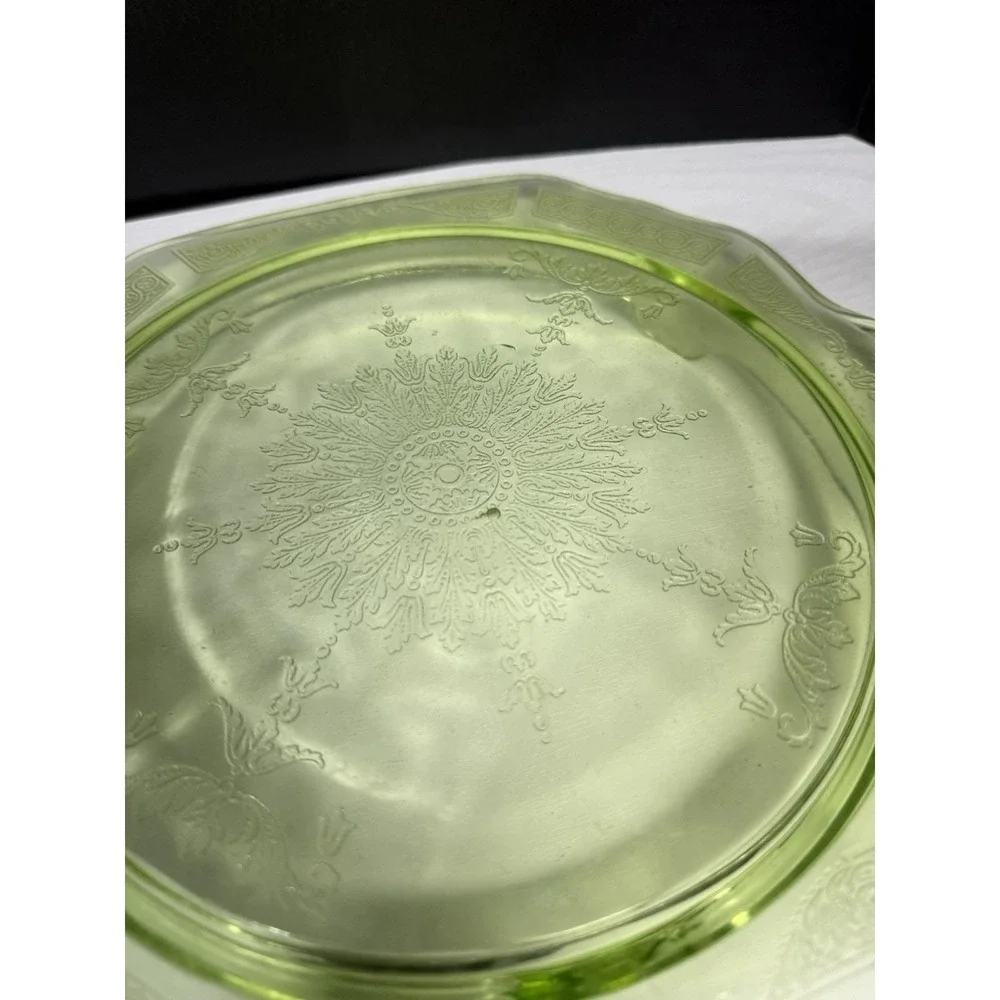VTG‎ Uranium Anchor Hocking Glass Cake Plate Stand Princess Green Depression